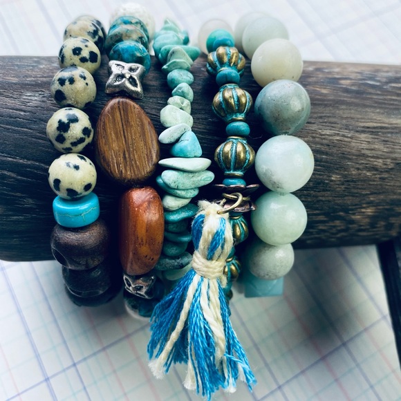 Boho/Bohemian Handmade Bracelets w/ Essential Oil Lava Beads & Tassel - Picture 2 of 3